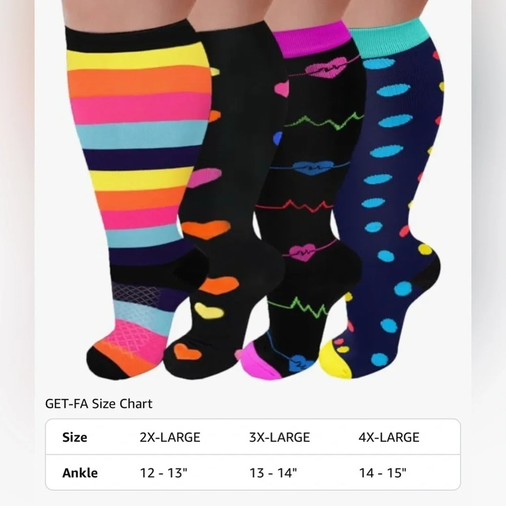 PLUS Size, Fun, Abstract Compression Socks, Colorful, Neon, Travel (1 Pair)